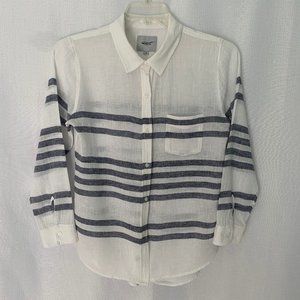 RAILS Sz XS Blue White Stripe Linen Blend Long Sleeve Relaxed Fit Charli Shirt